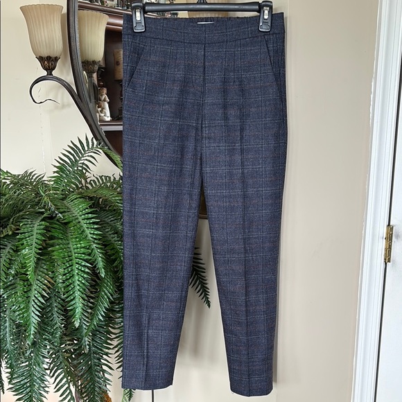 Babaton Pants - Babaton Aritzia Wool & Cashmere Blend Trousers Pull On Stretch Blue Plaid Pants